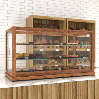 KoolMore 44 in. Horizontal Dark Wood Countertop Dry Bakery Display Case, Large Bread, Pastry and Dessert Display with Tempered Glass