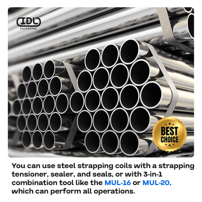 IDL Packaging 5/8" x .020" x 2230' Regular-Duty Steel Strapping Coil (1470 lbs Break Strength) - Painted and Waxed - Superior Cut-Resistance - Metal Straps for Pallet Banding, Extra-Heavyweight Loads