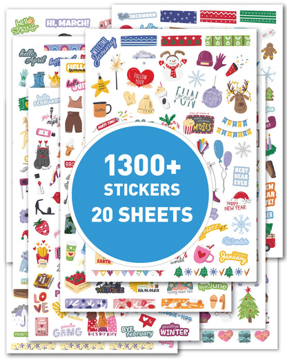 Holiday Seasonal Planner Sticker - Daily, Weekly & Monthly Calendar Stickers for Women, Men, Kids, Teachers & Students - Over 1300 Unique Hand-Drawn Stickers on 20 Sheets Per Pack!