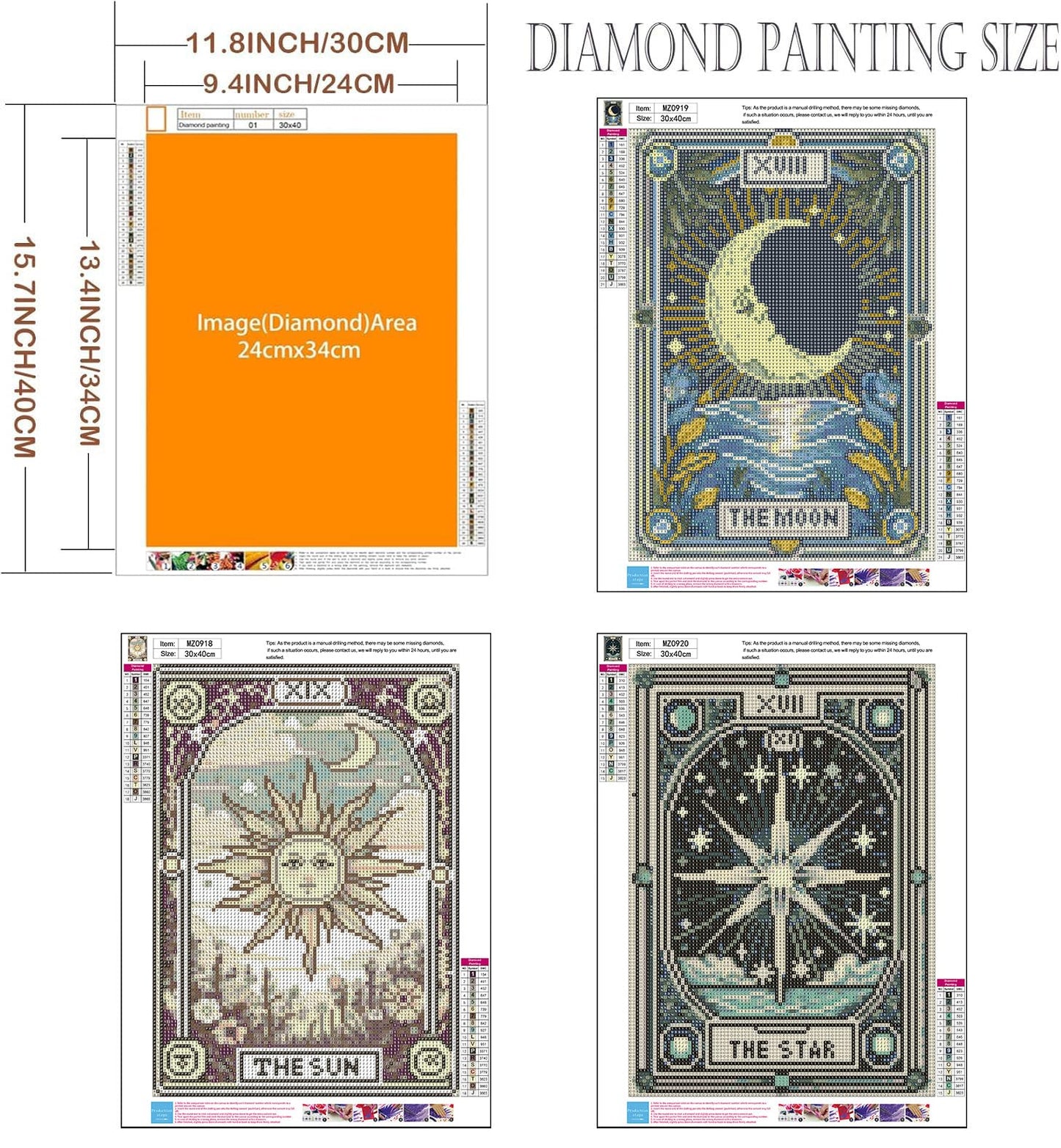 Axquilon 3 Pack Diamond Art Kits for Adults, Tarot Diamond Painting Kits for Adults Beginner, DIY 5D Full Drill Gem Art for Home Wall Decor 12x16 inch
