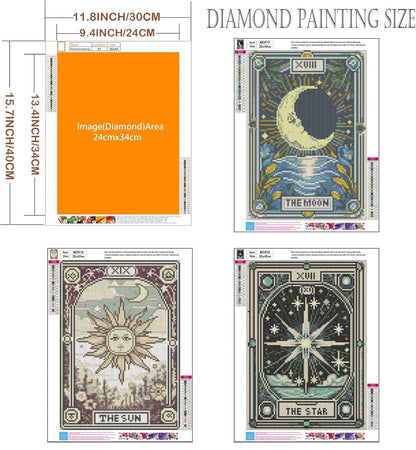 Axquilon 3 Pack Diamond Art Kits for Adults, Tarot Diamond Painting Kits for Adults Beginner, DIY 5D Full Drill Gem Art for Home Wall Decor 12x16 inch