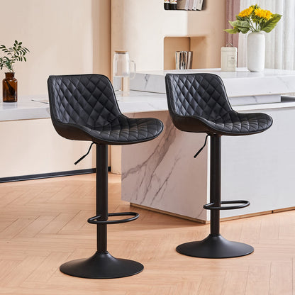YOUTASTE Black Bar Stools Counter Height Bar Stool Set of 2 Adjustable Swivel Faux Leather Barstools with Padded Back Diamond Metal Bar Chairs for Home Kitchen Island