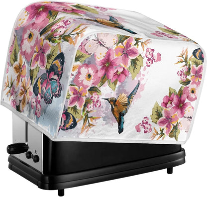 Toaster Cover Bird Flowers Painting, 2 Slice Washable Kitchen Appliance Covers for Bread Maker Oven