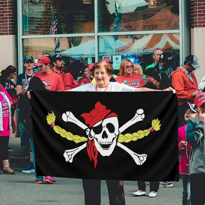 Gril Pirate Skeleton and Crossed Bones Flag 3x5 Ft Outdoor Indoor Funny Fun Garden Yard Banner Decor Sign Metal Grommets