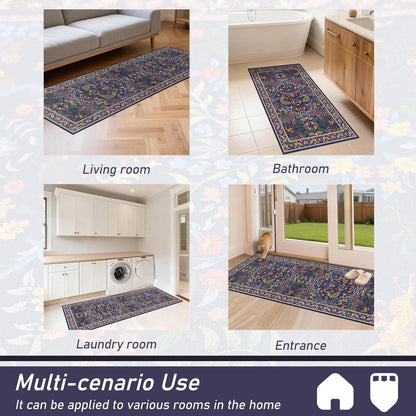 SAIKOOWA Kitchen Mats for Floor,Kitchen Rugs Mat Non Slip Washable Set of 2 PCS, Absorbent Runner Rugs for Kitchen, Front of Sink, 17.3"x 47"+17.3"x 30" Flowers Birds