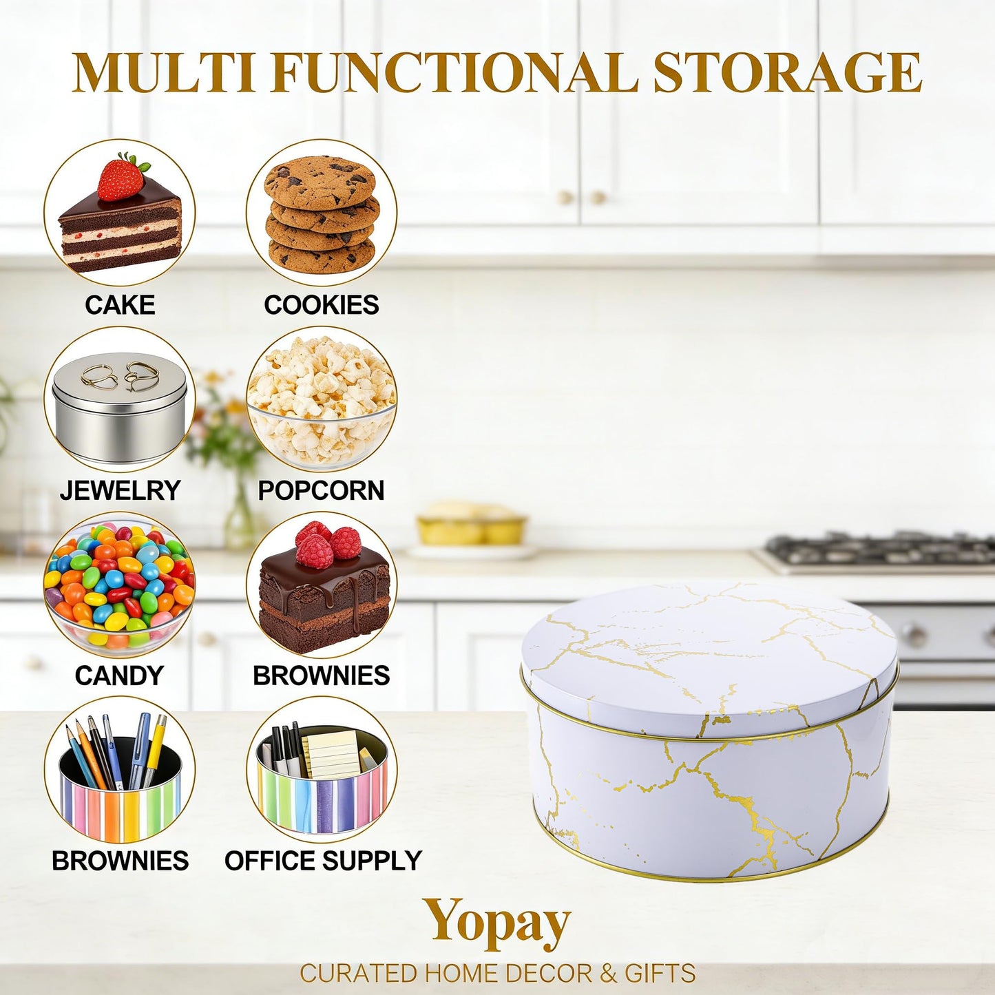 Yopay 3 Pack Cookie Tins with Lids, Round Gift Boxes for Toffee, Marbled Easter Baking Cake Containers for Valentines Gift Giving Puff Pastries Craft Supplies Metal Canister