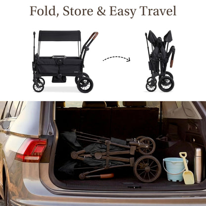 Evolur Trailblazer Wagon Double Stroller in Black, Foldable Infant and Toddler Stroller Wagon, 5-Point Harness, Removable Canopy, All-Terrain Wheels, Spacious Storage for 2 Kids