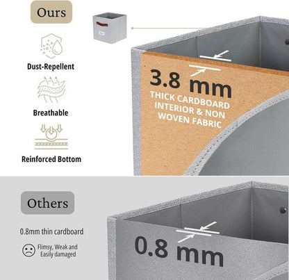 DECOMOMO Storage Baskets - 13x15x13 Cube Bins with Labels for Organized Shelves | Light Texture Grey (4pcs)