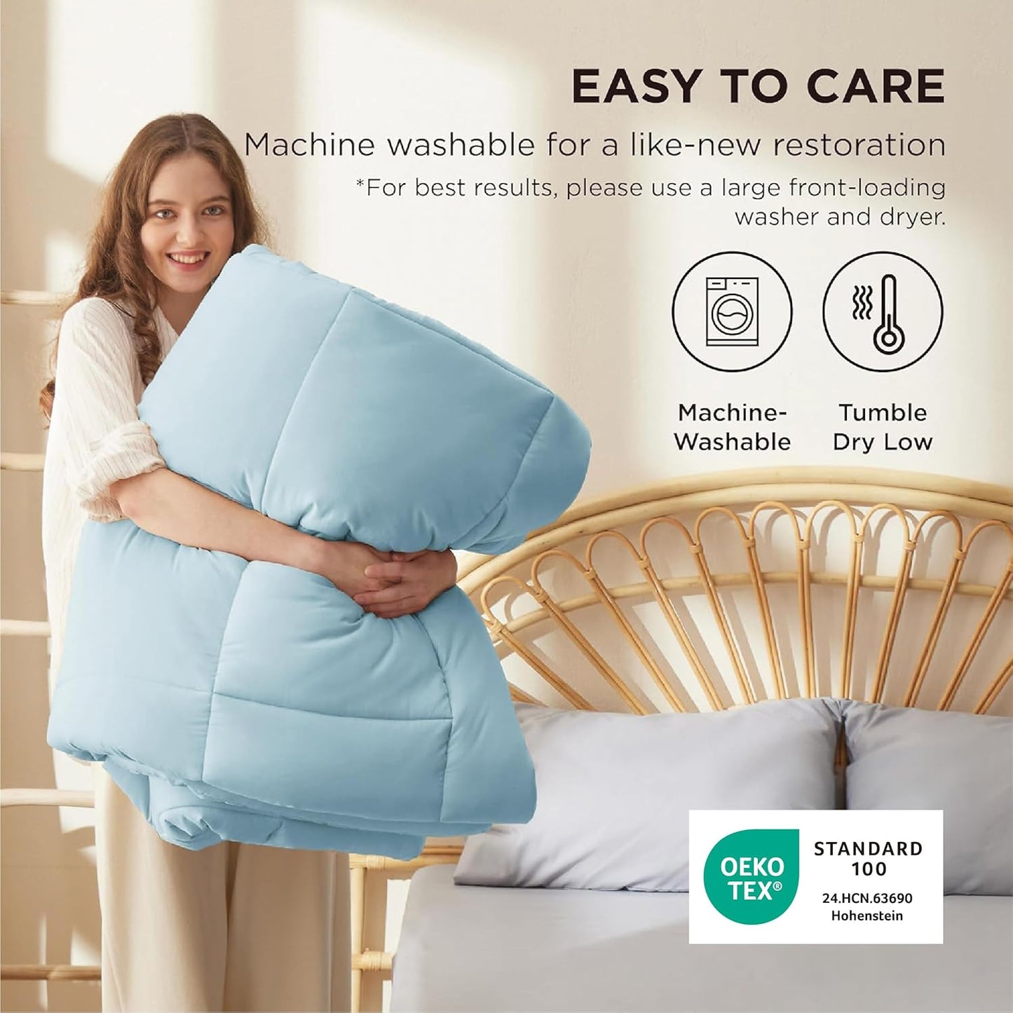 Bedsure Comforter Duvet Insert - Quilted Twin XL All-Season Down Alternative Bedding, Light Spa Blue 92x68 Inches
