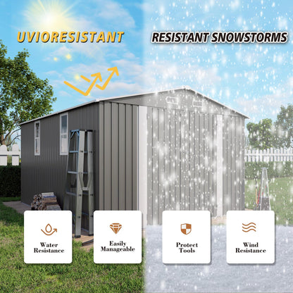 Vigo huseeo 10x12x6.7FT Outdoor Storage Shed, Galvanized Steel Garden Shed with Lockable Door & Window, Waterproof Metal Tool Storage for Garden, Backyard, Patio, Lawn