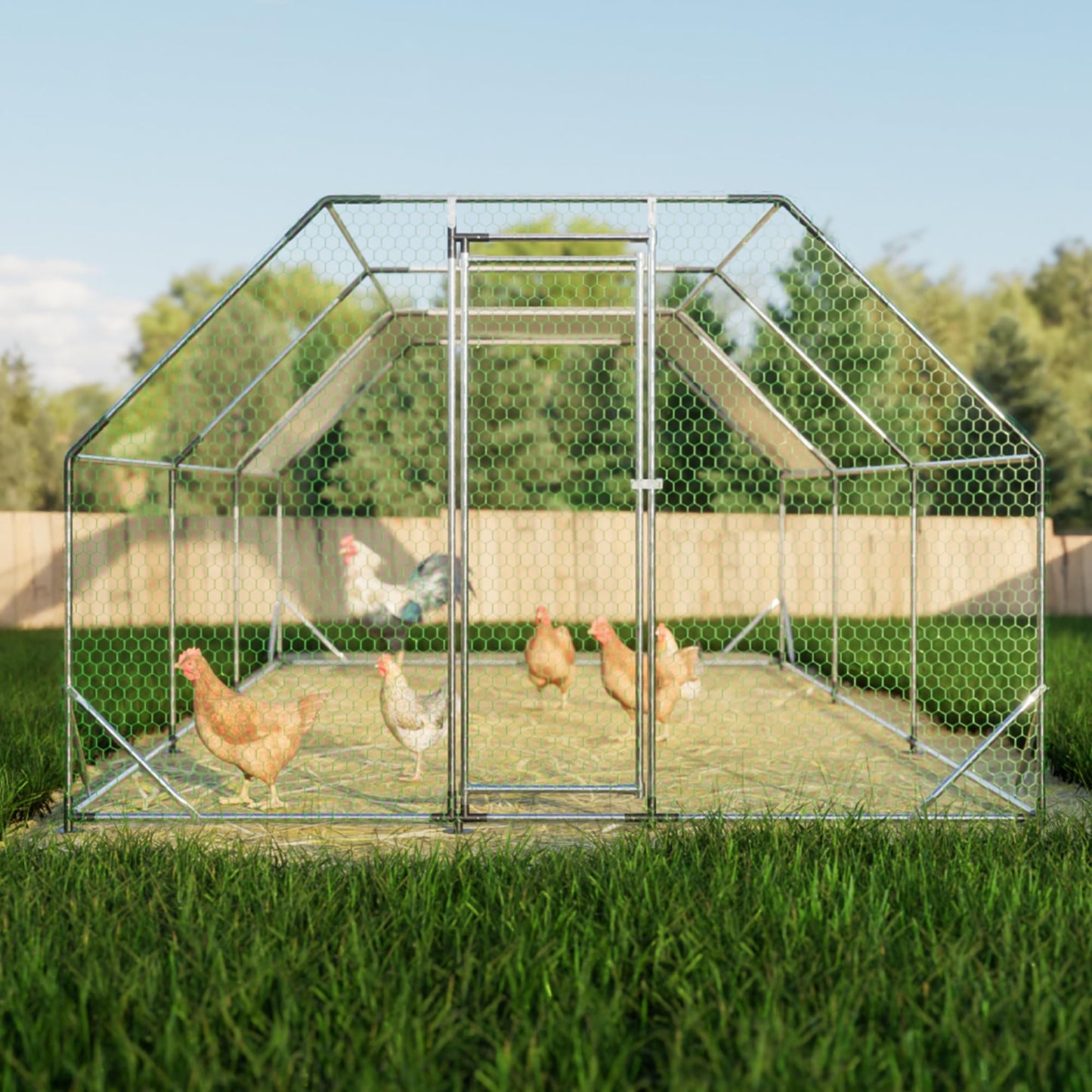 KEIKI Large Metal Chicken Coop, Metal Chicken Run, Farm Poultry Run Hutch Hen House, Outdoor Walk-in Chicken Pen for Poultry Duck Rabbit, 19.22ft x 9.94ft x 6.36ft