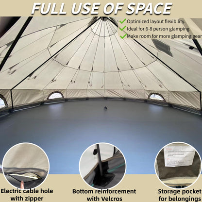 DANCHEL OUTDOOR B2A Portable Bell Tent No Center Pole, 4 Season Large Yurt with Stove Jack Spacious Interior for 8 Person Camping Hiking Glamping 300D Oxford Nylon,16.4ft/5m Khaki