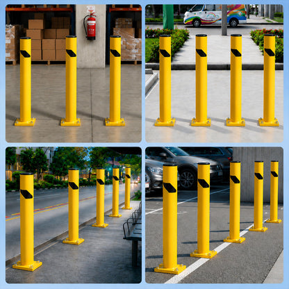 Trafford Industrial Yellow Powder-Coated Steel Safety Bollard, Heavy-Duty Bollard Post, Parking Barrier for Traffic Safety and Access Control, Hardware Included