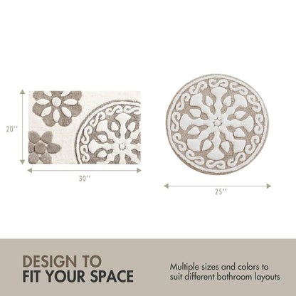 Madison Park Casablanca 100% Cotton Tufted Bathroom Rugs Luxurious Plush Medallion Floral Pattern Bath Mat Absorbent, Quick Dry, Spa Design Shower Room Décor, Rectangle 20" x 30", Taupe