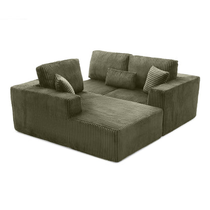 109" Modular L-Shaped Corner Cloud Sofa Corduroy Modular Couches with Deep Seat, 3 Pieces Compressed Boneless Sofa W/Left Chaise Lounge and 4 Pillows for Living Room