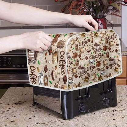 Coffee Cup Patterns 2 Slice Toaster Cover, Wide Slot Dust Cover Universal for Most Microwave Toaster Oven