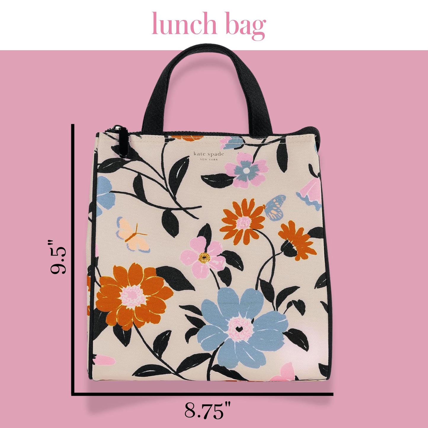kate spade new york Portable Soft Cooler Lunch Bag, Thermal Tote with Insulated Interior Lining and Storage Pocket, Lunch Tote for Women, Floral Garden