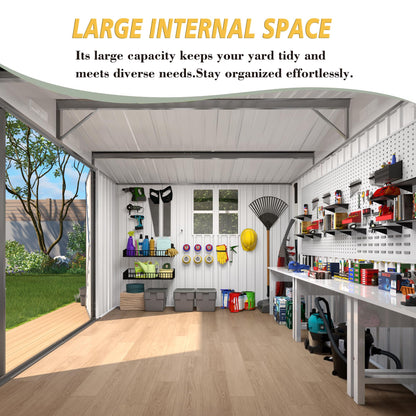 Vigo huseeo 10x8x6.4FT Outdoor Storage Shed, Galvanized Steel Garden Shed with Lockable Door & Window, Waterproof Metal Tool Storage for Garden, Backyard, Patio, Lawn(Grey)