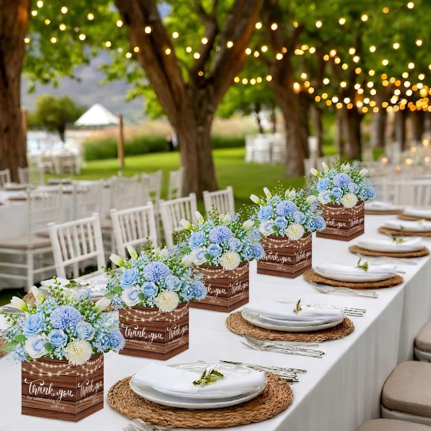 Cinrobiye 24 Pcs Rustic Wedding Table Centerpiece Boxes, 4.7‘’ Thank You Gift Paper Boxes for Engagement, Bridal Shower, Birthday Party Favors