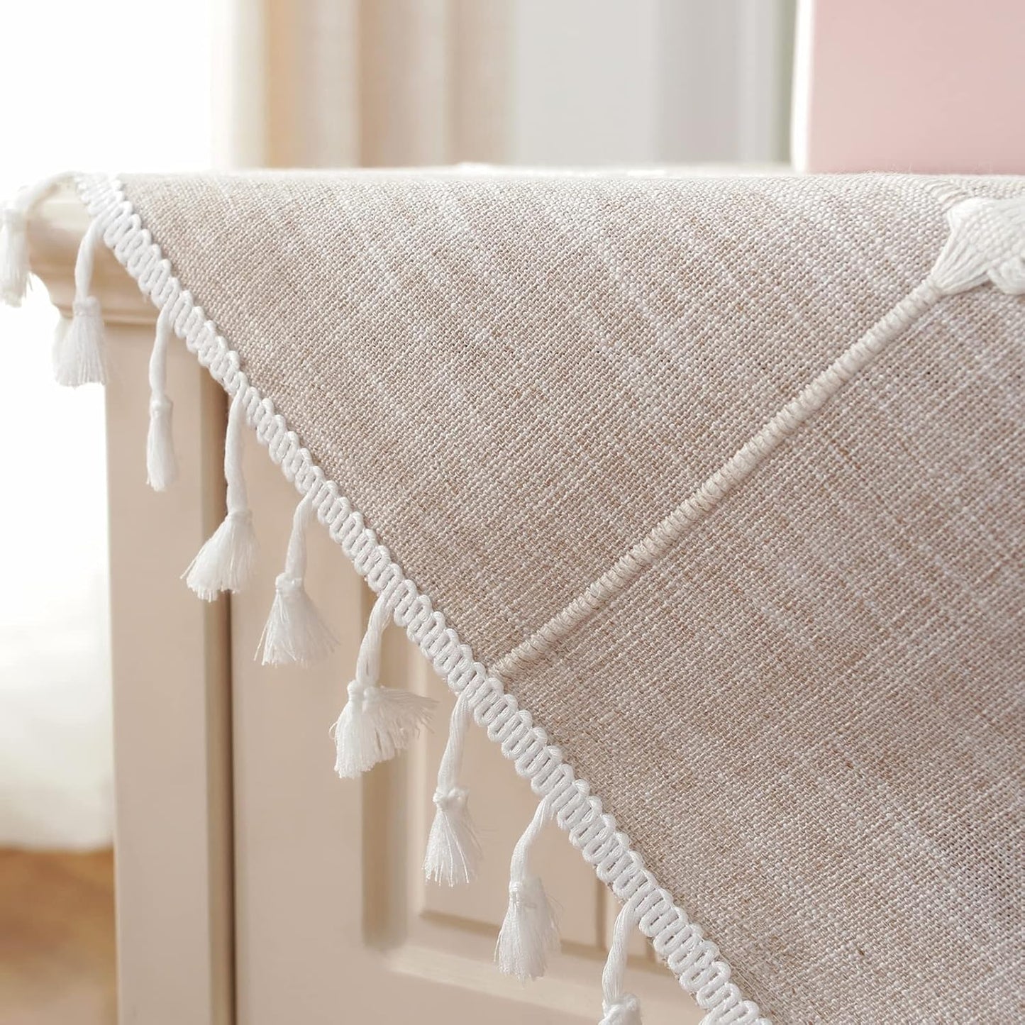 24 24 Inch Square Small Bedside Tablecloth Cotton Linen Light Brown Lattice Dust-Proof Washable Table Cover Boho