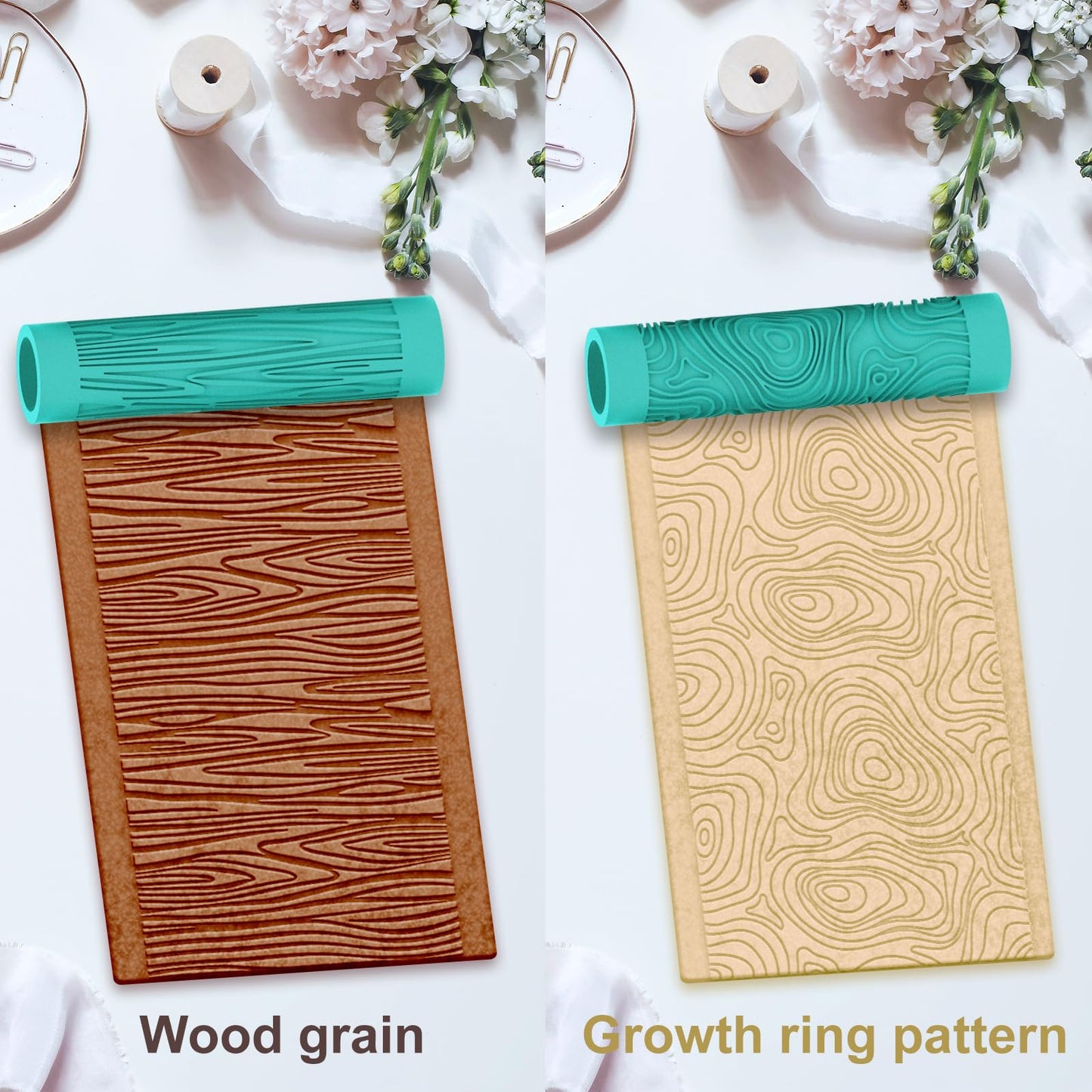 ACRNIGHEET 5 Pcs Polymer Clay Texture Roller Wood Clay Roller, Work Like Texture Sheets, Embossing Pottery Stamp, Clays Jewelry Making Kit with Storage Box