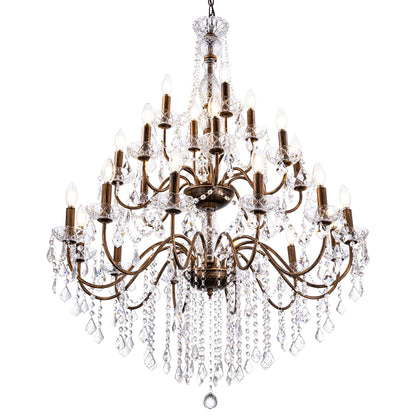 Wellmet Black Chandelier Light Fixture, Luxury Maria Theresa Crystal Chandeliers for High Ceiling Foyer, 24 Lights Hanging Pendant Light for Living Room EntryWay Hall Staircase Large 35.66" (Bronze)