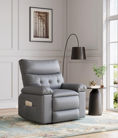 Garvee Oversized Recliner Chair - PU Leather Manual Recliner for Adults, Comfy Reclining Chair with Overstuffed Arms and Back, Side Pocket, Single Sofa for Living Room, Bedroom