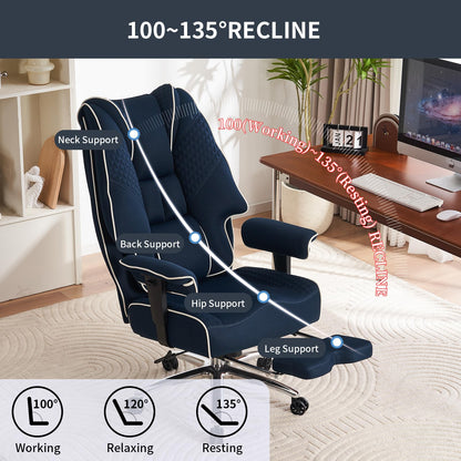 EXCEBET Big and Tall Office Chair 400lbs Wide Seat, Leather High Back Executive Office Chair with Foot Rest, Ergonomic Chairs Lumbar Support for Lower Back Pain Relief (Mesh Dark Blue)