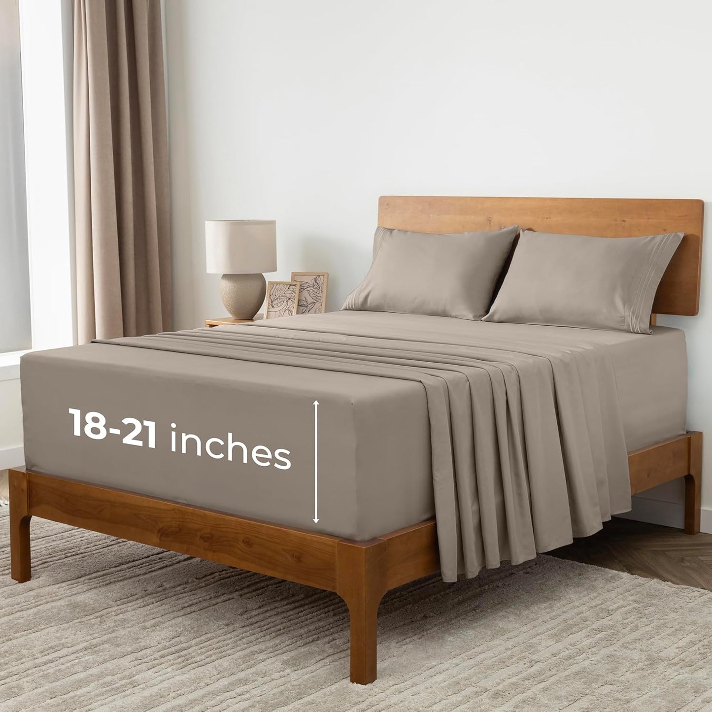 Mellanni Extra Deep California King Sheets - Hotel Luxury, Ultra Soft & Cooling - 4 PC Tan Set