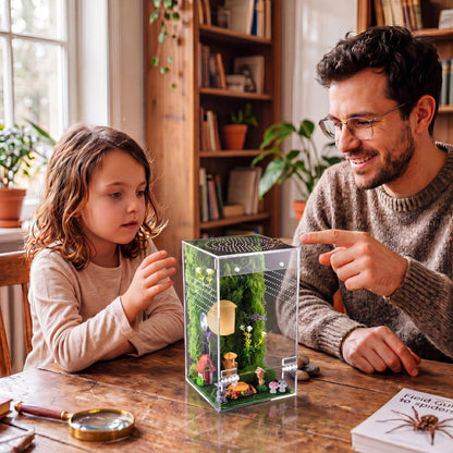 Feekoon Jumping Spider Enclosure Kit, Acrylic Insect Terrarium, Transparent Bug Habitat for Praying Mantis & Small Arboreal Species, Complete Starter Tank with Ventilation