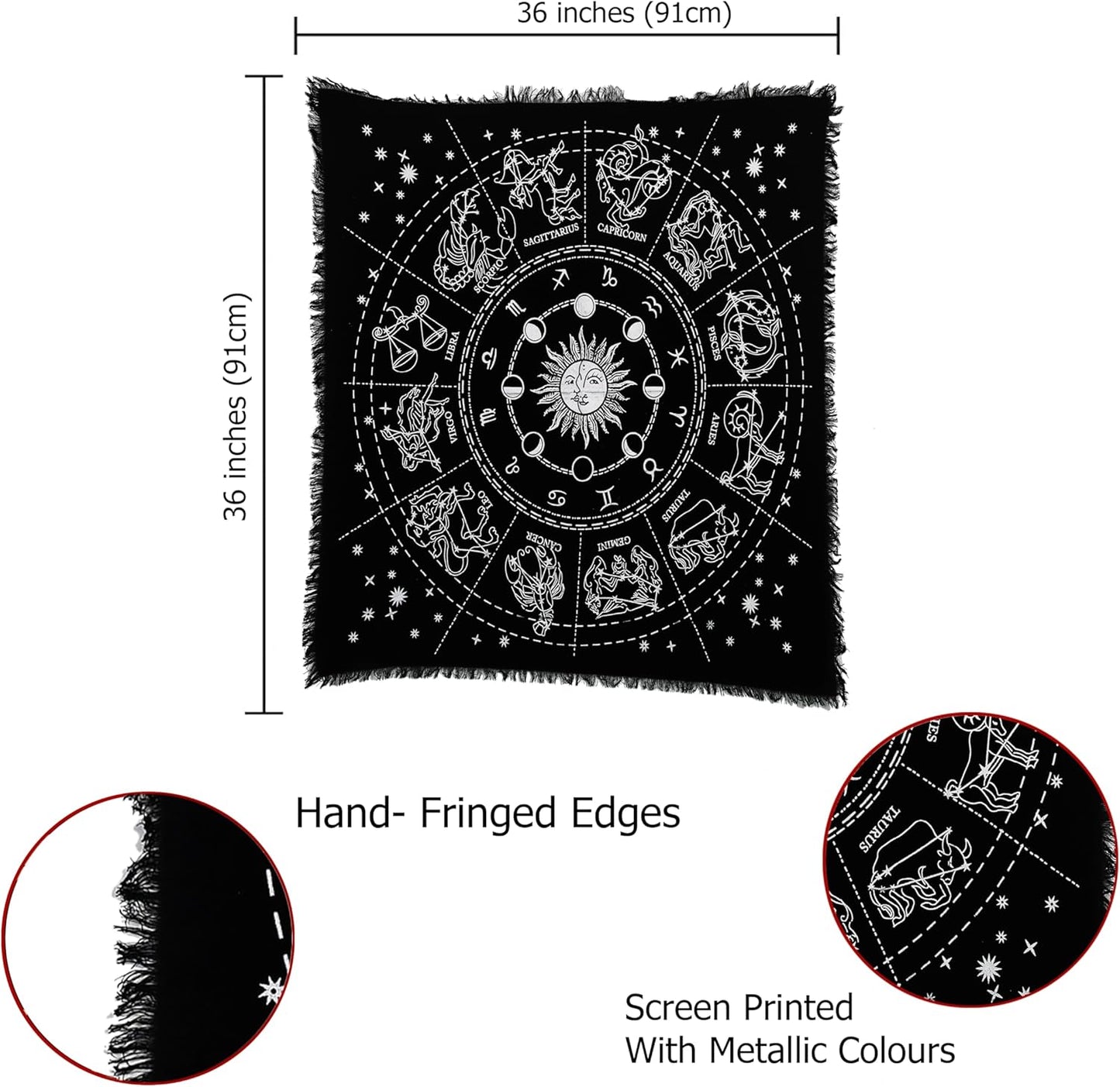 Indian Consigners Zodiac Altar Cloth for Witchcraft Tarot Spread, 36 by 36 Spiritual Square Cloth Galaxy (Zodiac Silver)