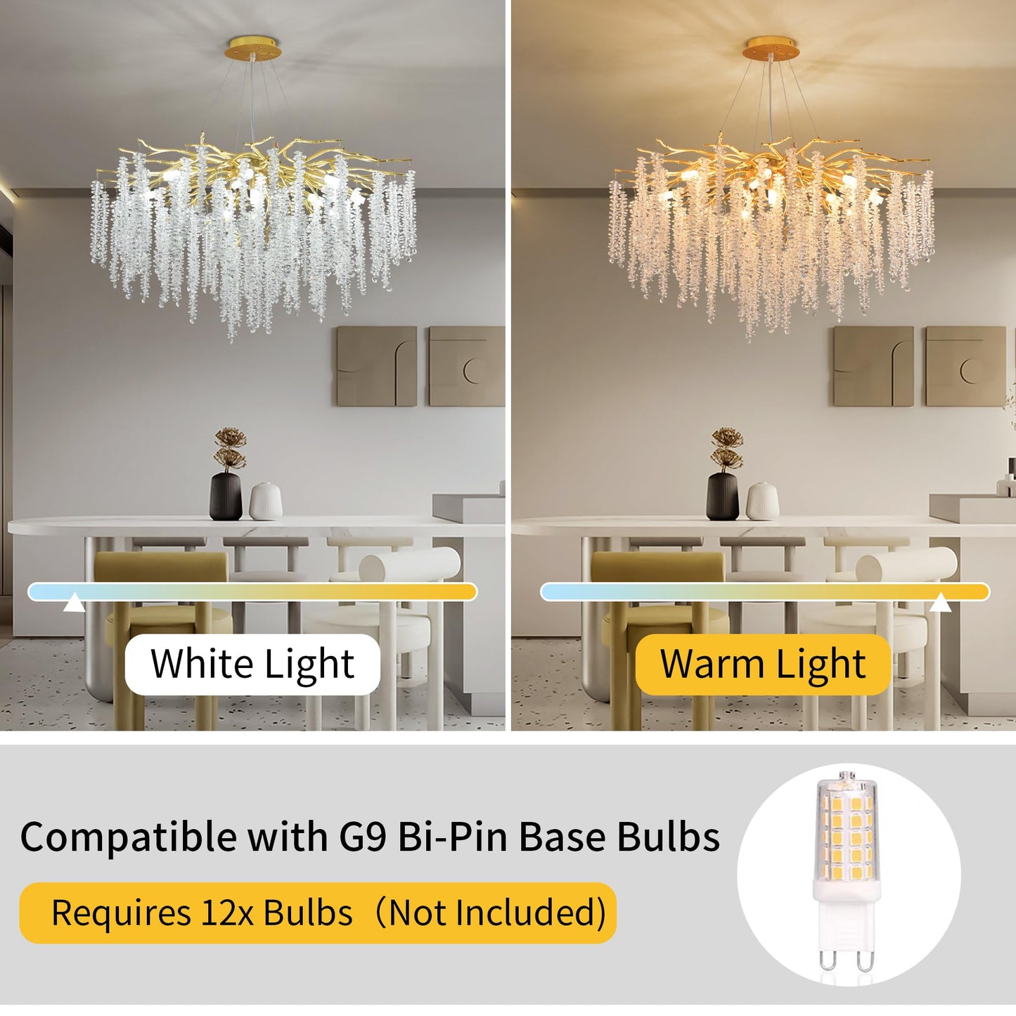 Puvaue Crystal Tree Branches Chandeliers Luxury Round Raindrop Pendant Light Fixture Ceiling Hanging Light for Dining Room Bedroom Living Room Entryway D31.5“ Gold