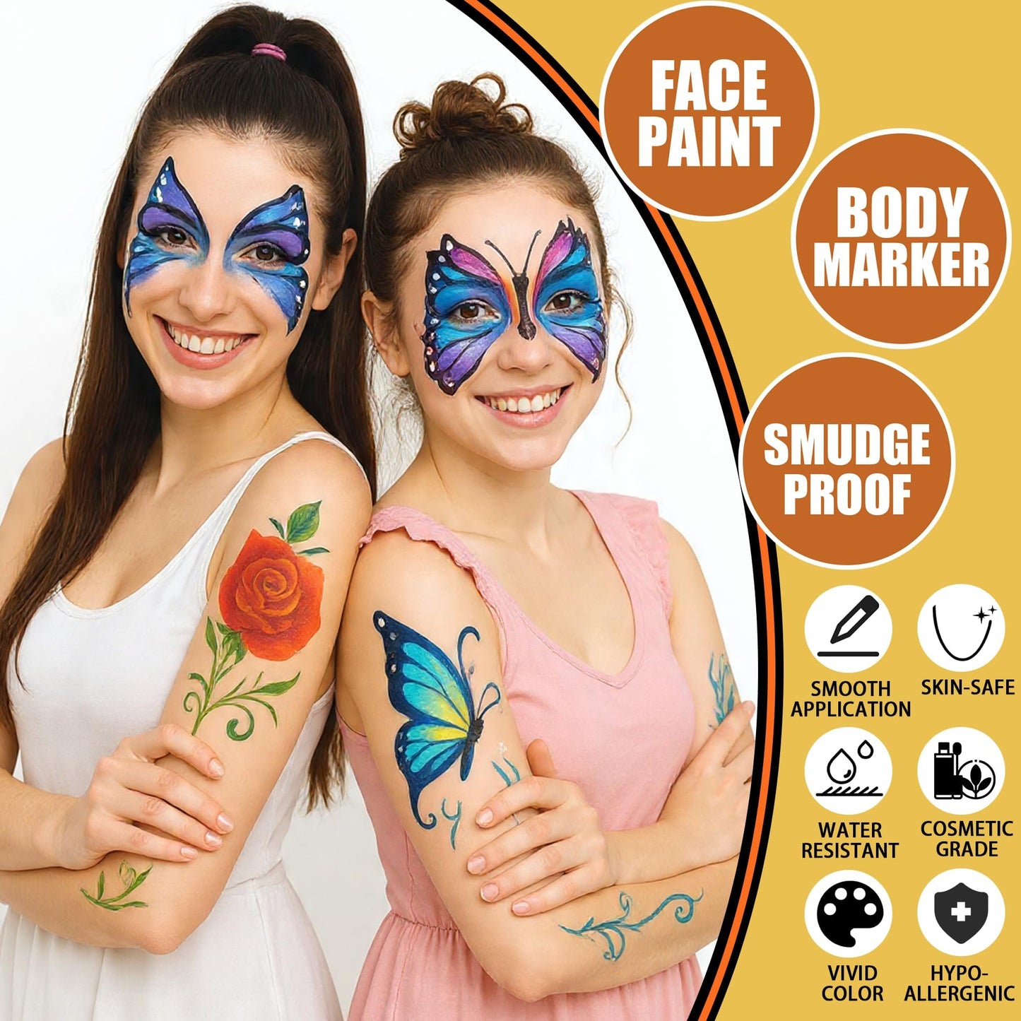 Jim&Gloria Water Resistant Face Paint Tattoo Pen, Temporary Tattoo Markers for Skin, Body Painting Kit, Teen Girl Gifts Trendy Stuff, Makeup Toys Crafts, Christmas Gifts for Teenage Girls, Adults