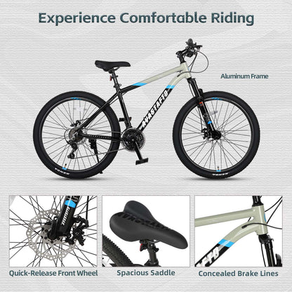 AVASTA 27.5-inch Mountain Bike for Man Male and Woman Female Adult with Lightweight Aluminum Alloy Frame and Dual Disc Brakes,Front Suspension,21-Speed Gear Shifters,Hidden Brake Cables,Grey