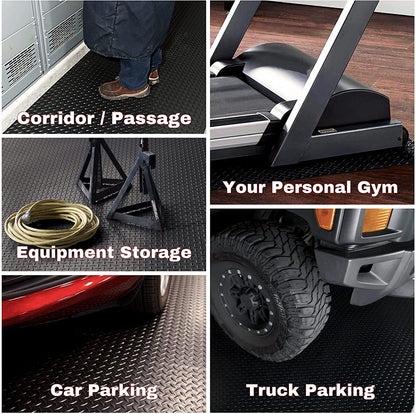 SEAL 5 x 20 FT Premium Garage Floor Mat, Solid 2.8mm Thick Lay-Flat Black Commercial Grade Heavy Duty Parking Mat for Golf Cart, Workbench, ATV, Water/Stain Resistant Runner (Embossed Diamond Plate)