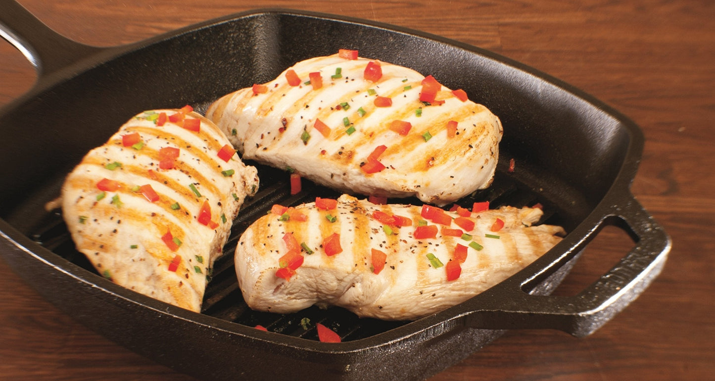 Lodge Square Cast Iron Grill Pan - Pre-Seasoned Square Skillet - Ridged Burger Grill Pan - Even Heat Distribution - PFAS-Free Non-Toxic Cookware - 10.5 Inches
