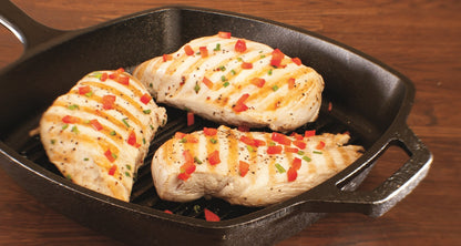 Lodge Square Cast Iron Grill Pan - Pre-Seasoned Square Skillet - Ridged Burger Grill Pan - Even Heat Distribution - PFAS-Free Non-Toxic Cookware - 10.5 Inches