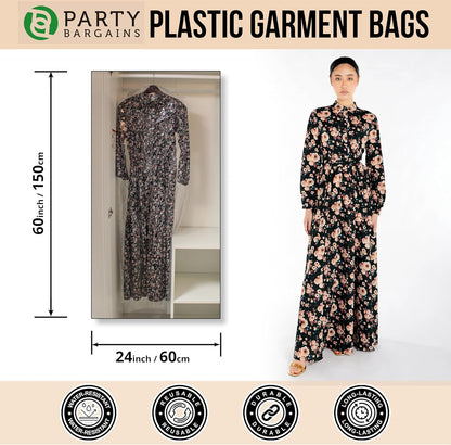 Party Bargains 60x24 Inch Clear Plastic Garment Bags, 100 Pack