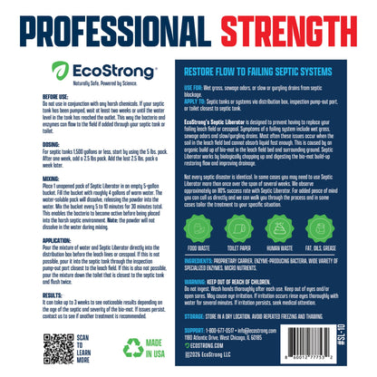EcoStrong Septic Tank Shock Treatment | Bio Enzyme Septic Safe |Clears Leach & Drain Fields, Dissolves Organic Solids, Grease, Hair - Drain Deodorizer | Contains 3 Dissolvable Packs