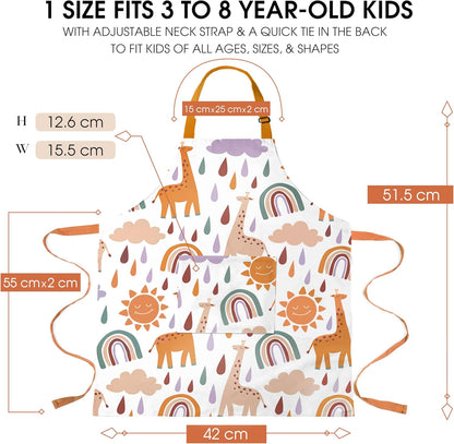 Kids Apron with Pocket & Chef Hat - Water Resistant Toddler Apron for Cooking