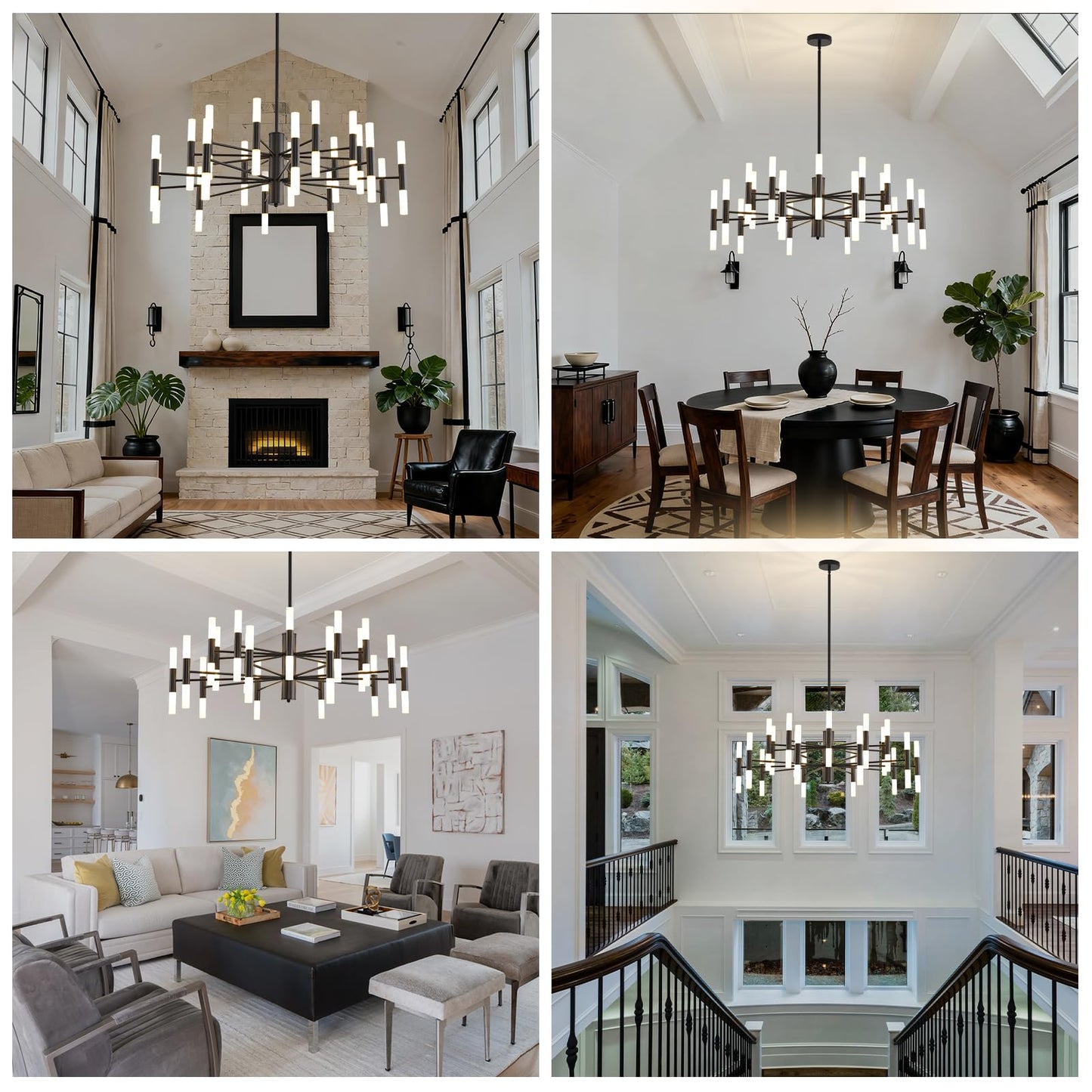 Povectolay Black Modern Chandelier 40-Light, Large Farmhouse Round Candle Chandeliers with Acrylic Shades, 38.6" Dining Room Light Fixture for High Ceilings, Living Room, Foyer, Entryway, G9 Base