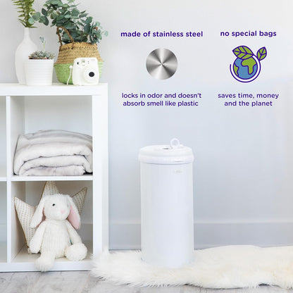 Ubbi Stainless Steel Diaper Pail - Odor Locking Design, No Special Bags Needed | Award-Winning Essential