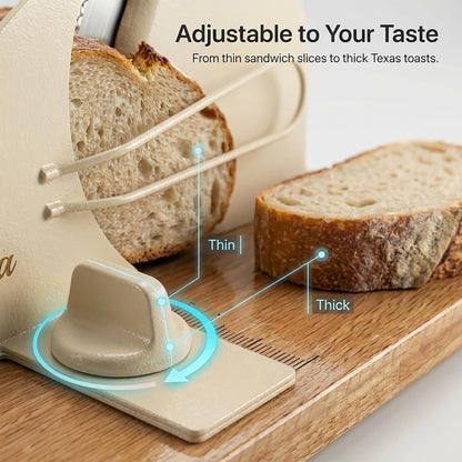 Belinova Manual Bread Slicer for Homemade Sourdough & Bagels, Adjustable Thickness Hand Crank Bread Cutter with Anti-Jam Guide Plate, Solid Wood Base & Rust-Proof Stainless Steel Blade