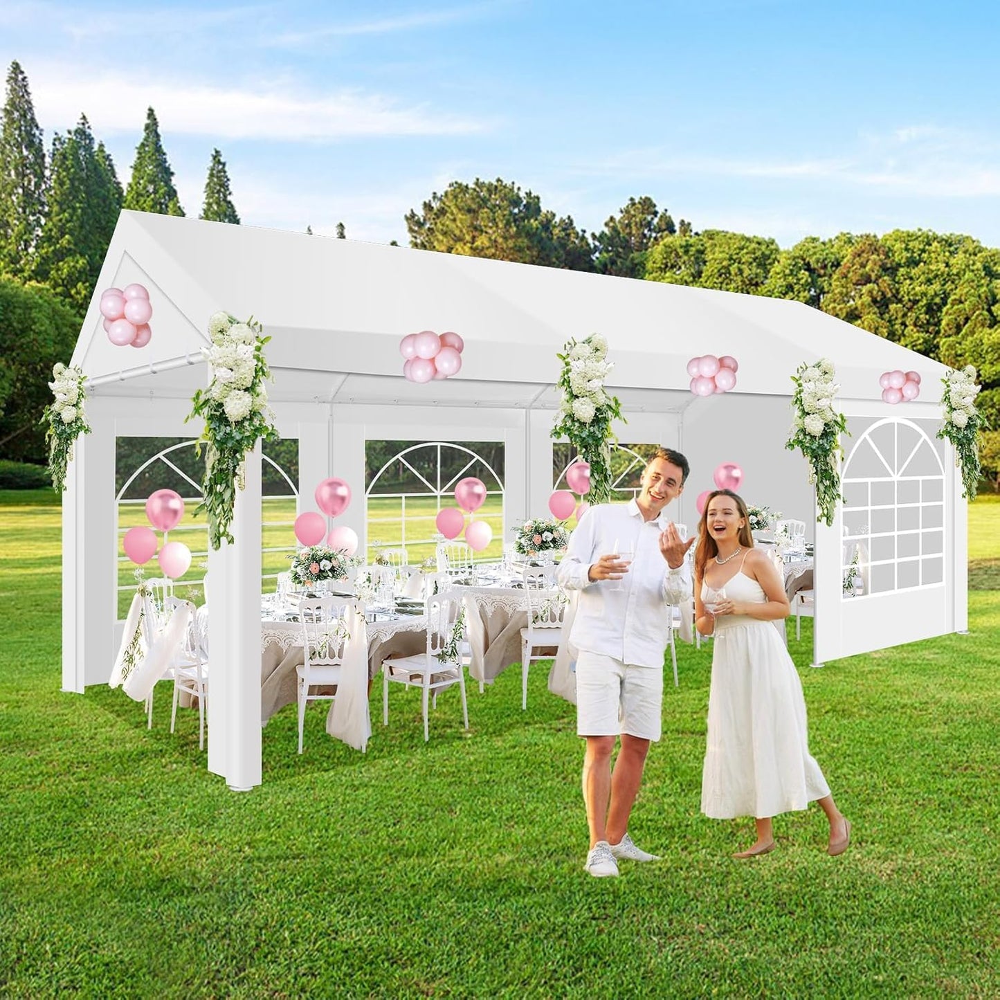 COBIZI 10x20FT Party Tent Heavy Duty for Parties Outdoor Gazebo White Event Shelter Wedding Canopy, BBQ Carport Commercial with Removable Sidewall Windows, Powder Coating (Better Than Galvanized)