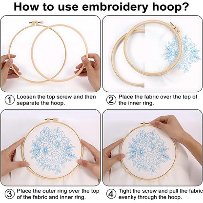 Sivilife Embroidery Kit for Beginners, 3 Sets Stamped Cross Stitch Kits for Beginner, Floral Pattern Embroidery Starter Kits for Adults with Embroidery Hoop Instructions Threads and Needles Scissors