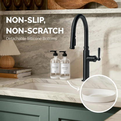 Vine Creations Clear Glass Soap Dispenser, 2 Pack Kitchen Soap Dispenser Set with Rustproof Pump, 16 oz Dish Soap and Hand Soap Dispensers for Bathroom with Waterproof Labels
