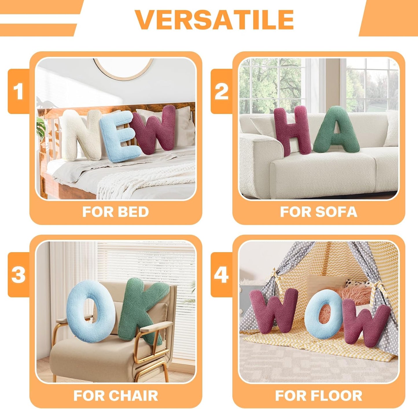 14.9" Lx11.8 huraty Alphabet L Pillow Ginger Initial Letter Cushion Decorative Nursey Pillow Lambs Wool Novelty Room