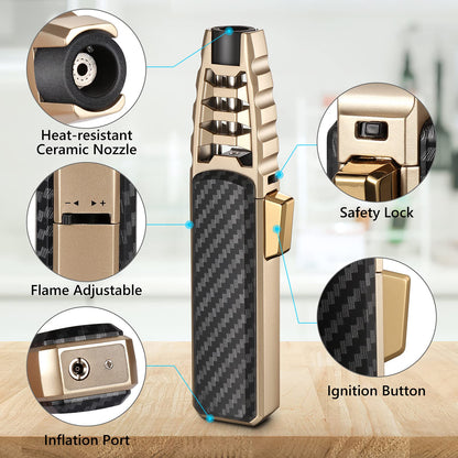 Butane Torch Lighter, Refillable Kitchen Cooking Torch Windproof Adjustable Flame Solar Beam Torch Blow Torch with Safety Lock for Baking Creme Brulee