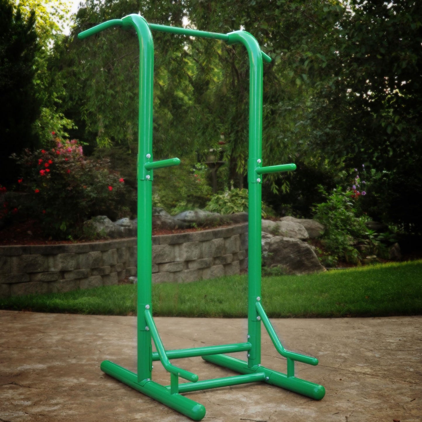 Stamina Pull Up Bar Tower & Dip Station, Free Standing Outdoor Home Gym Equipment, Green - Adjustable and Portable Workout Stand for Calisthenics Body Weight Training