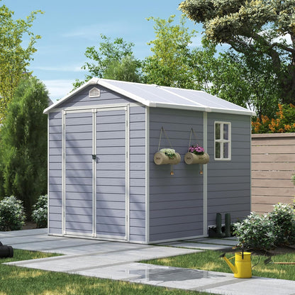 Aoxun 6 x 8 FT Outdoor Storage Shed, Resin Shed with Floor, Small Garden Shed Waterproof Plastic Tool Shed